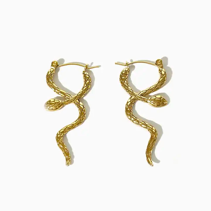 Axel , Gold Plated, Twisted Snake Hoop Earrings