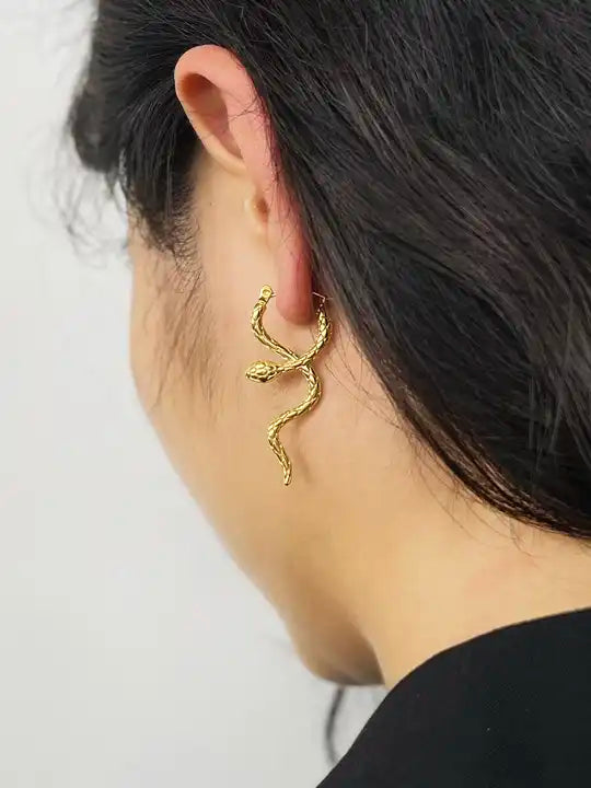 Axel , Gold Plated, Twisted Snake Hoop Earrings