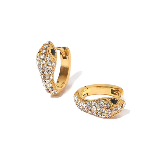 Charmed, Gold Plated, Snake Huggie Hoops with Cubic Zirconia