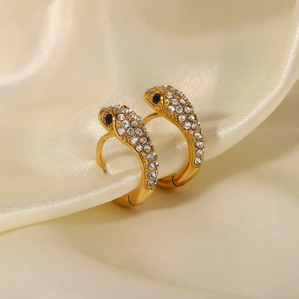 Charmed, Gold Plated, Snake Huggie Hoops with Cubic Zirconia