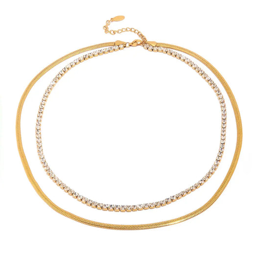 Faye, 2 layer Tennis necklace, Gold Plated