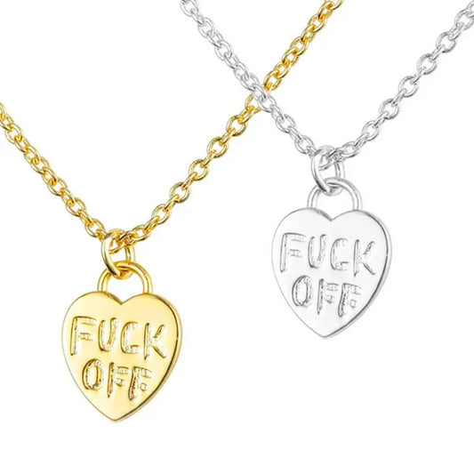 F*uck Off Heart Necklace, Gold  or Silver plated